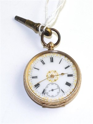 Lot 358 - A lady's fob watch, circa 1900, lever movement, enamel dial with Roman numerals, case stamped...