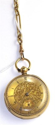 Lot 368 - An 18ct gold pocket watch, 1857, fusee lever movement, gold coloured dial with Roman numerals,...