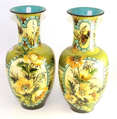 Lot 382 - A pair of Doulton Lambeth faience baluster vases, late 19th century, with trumpet necks...