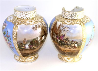 Lot 395 - A pair of Helena Wolfsohn porcelain baluster jars, circa 1900, painted with battle scenes, AR...