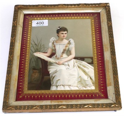 Lot 400 - A Vienna style porcelain plaque, circa 1900, decorated with a portrait of a seated lady within...