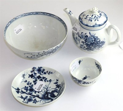 Lot 401 - An 18th century Worcester blue and white teapot, 12cm high, an 18th century blue and white slop...