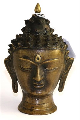 Lot 410 - A bronze head of Buddha, Indo-China, 16th/17th century, 18.5cm high