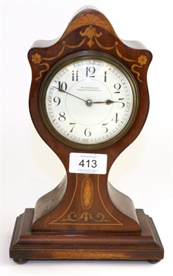 Lot 413 - A mahogany inlaid mantel timepiece, retailed by W.Greenwood, Leeds & Huddersfield, circa 1910,...