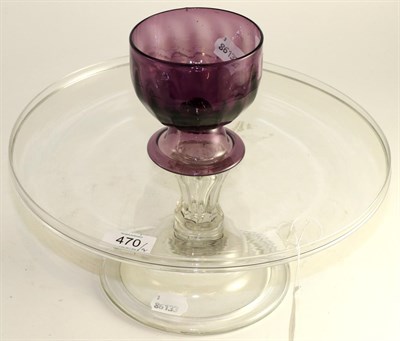 Lot 470 - A glass tazza, circa 1770, on panelled and domed foot, 31.5cm diameter; and a manganese glass...