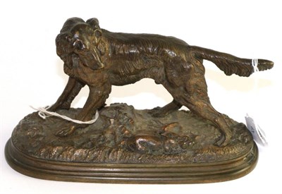 Lot 477 - A 19th century bronze cast figure of a hunting dog with rabbit signed, Jules Moigniez, base 20cm