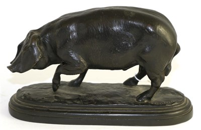 Lot 484 - Bronze pig after Bonheur, 18cm diameter