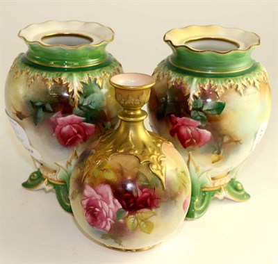 Lot 501 - A Royal Worcester porcelain vase, 1917, of ovoid form with moulded neck, painted with pink...