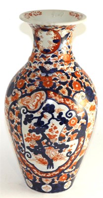 Lot 502 - An Imari porcelain baluster vase, Meiji period, typically decorated with foliage, 42cm high