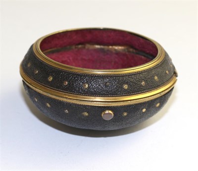 Lot 532 - An 18th century gilt metal and leather covered outer pair case, square hinge, leather covered bezel