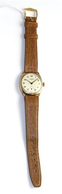 Lot 538 - A 9ct gold cushion shaped wristwatch, retailed by J.W. Benson, London, 1960, lever movement,...