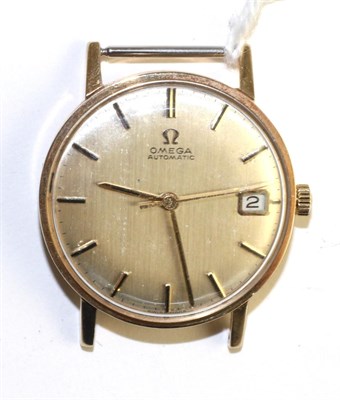 Lot 543 - A 9ct gold automatic calendar centre seconds wristwatch, signed Omega, 1965, lever movement...