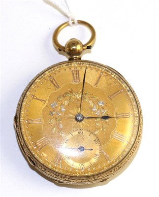 Lot 548 - An 18ct gold open faced pocket watch, signed C Yeomans, 34 Queen St, Hull, 1856, gilt fusee...