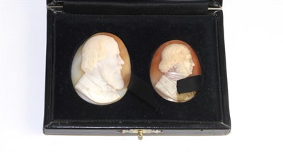 Lot 551 - Two 19th century loose carved shell cameos, by Barbati each depicting the bust of a gentleman,...