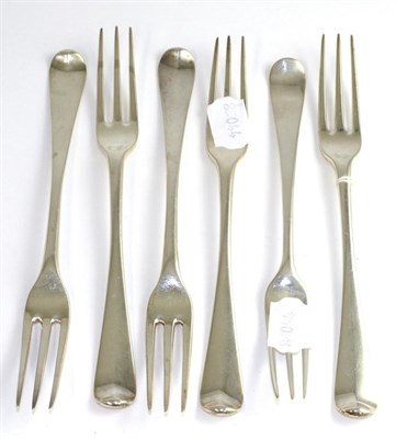 Lot 554 - Set of five provincial silver forks, John Hampston & John Prince, York, 1791 and another...