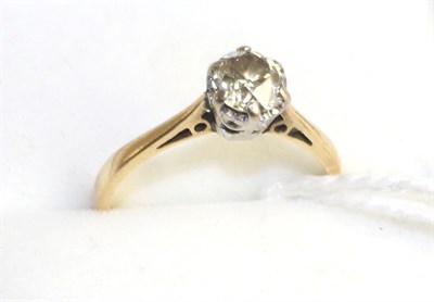 Lot 576 - An 18 carat gold diamond solitaire ring, an old cut champagne diamond in a white claw setting...