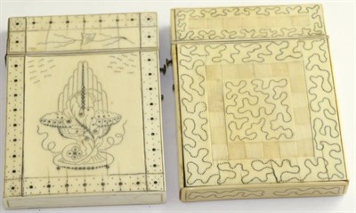 Lot 579 - Two early 19th century ivory card cases with fine piquee work decoration (2)