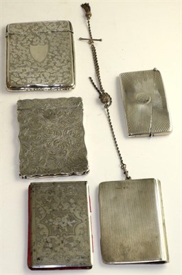 Lot 582 - Two Victorian silver card cases, a smaller card case with star burst motif and two aide memoirs...