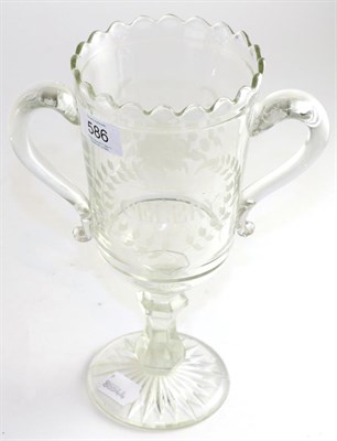 Lot 586 - A 19th century moulded glass two handled vase inscribed ";Celery"; ";D"; and anchor mark, 26cm high