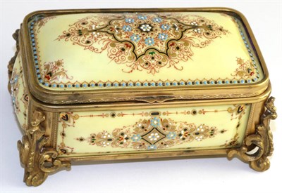 Lot 596 - A French gilt metal mounted yellow glass casket, 19th century, of rectangular form with...