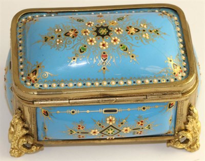 Lot 607 - A French gilt metal mounted blue glass casket, 19th century, of rectangular form decorated with...