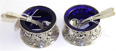 Lot 610 - Pair of Victorian silver salts, Chester 1898, and six silver spoons, various marks, 6oz