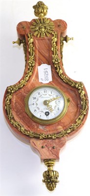 Lot 619 - A gilt metal mounted red marble wall timepiece, early 20th century, lyre form case with floral gilt