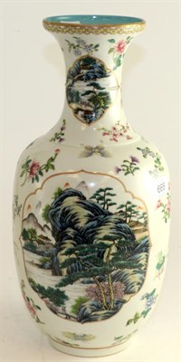 Lot 668 - A Chinese porcelain baluster vase, not of the period, painted in polychrome rose enamels with...