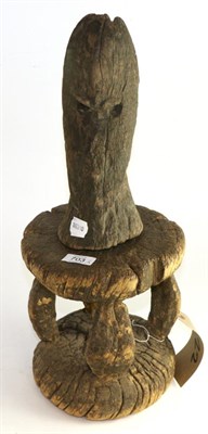 Lot 703 - A Papua New Guinea, Sepik river Ovateus stool and figure head, stool 22cm, head 28cm