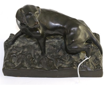 Lot 705 - P E Thorain bronze of a hound, signed and dated 1958, diameter 21cm