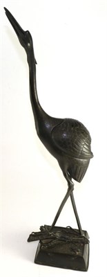 Lot 721 - A Japanese bronze crane, 66cm