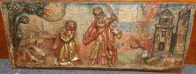 Lot 750 - A Dutch carved wood and gesso Panel, 17th century, depicting the Martyrdom of St Barbara, the...