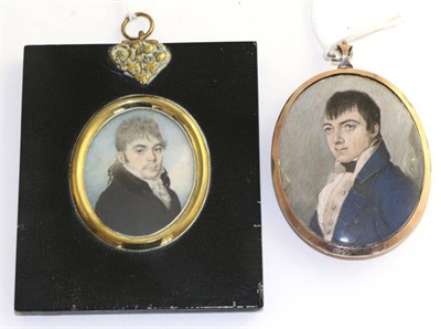 Lot 784 - English School (early 19th century): miniature portrait of a gentleman, bust length, wearing a blue