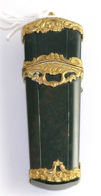 Lot 785 - A gilt metal mounted bloodstone Etui, 18th century, of slightly flared rectangular form with scroll