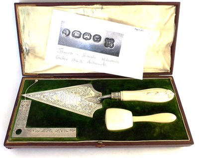 Lot 800 - James and Josiah Williams of Bristol, a leather cased three piece commemorative trowel set, the...