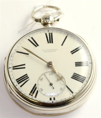 Lot 805 - A silver open faced pocket watch, retailed by J.T.Pridden, Keighley, 1875, gilt fusee lever...