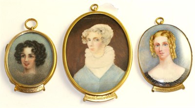 Lot 808 - A portrait miniature of a lady titled 'Philadelphia Countess of Mar & Kelli', 7cm high; a...