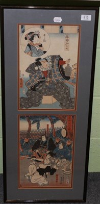 Lot 813 - Two Japanese wood block prints contained within one frame, 72cm high