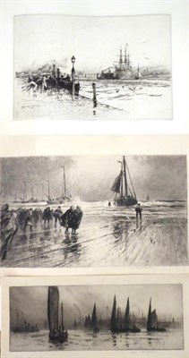 Lot 1003 - Percy Robertson ARE (1868-1934) ";Return of the boats";, signed and inscribed, etching,...