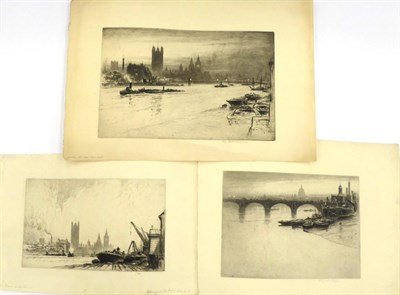 Lot 1006 - Percy Robertson ARE (1868-1934) ";The Thames at Westminster";, signed with initials and...