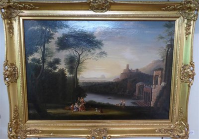 Lot 1029 - Manner of Claude Lorrain (1600-1682) Classical figures in an arcadian landscape, oil on canvas,...