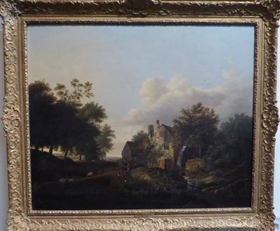 Lot 1037 - Attributed to Edward Williams (1782-1855) Figures before a water mill, oil on canvas, 61cm by...