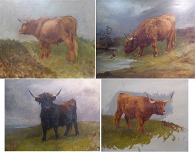 Lot 1041 - Wright Barker (1864-1941) A black Highland calf in a moorland landscape, oil on canvas,...