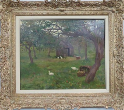 Lot 1054 - John Patrick Downie (19th/20th century) An orchard with ducks and other poultry signed and...