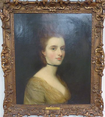 Lot 1055 - Follower of George Romney (1734-1802) Portrait of a lady, head and shoulders, wearing a black...