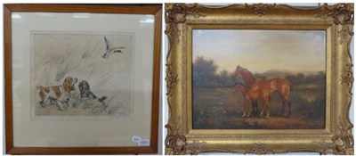 Lot 1067 - George Vernon Stokes (1873-1954) Cocker spaniels flushing out a mallard, signed in pencil and...