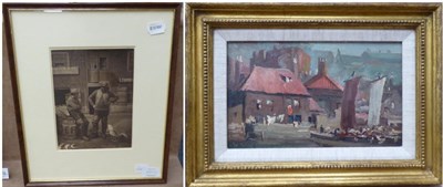 Lot 1069 - ~ Walter Emsley (ex.1877-1927) ";Venetian Corner, Whitby";, initialled, signed, inscibed and...