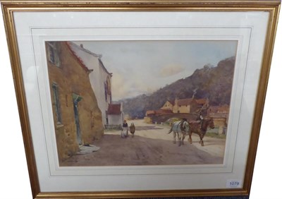 Lot 1079 - ~ Albert George Stevens (1863-1925) ";East Row, Sandsend"; - Farm boy riding a shire horse and...