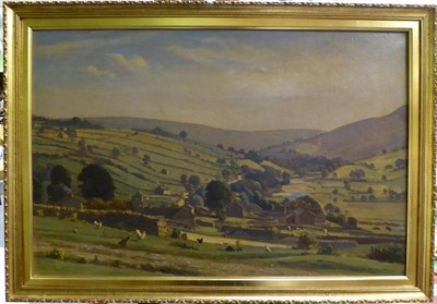 Lot 1086 - Ernest Higgins Rigg (1868-1947) ";Swaledale from moor view, Low Row"; Signed, inscribed with...