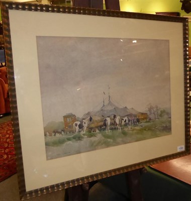 Lot 1089 - Fred Lawson (1888-1968) ";When the circus came to town"; signed, pencil and watercolour on buff...